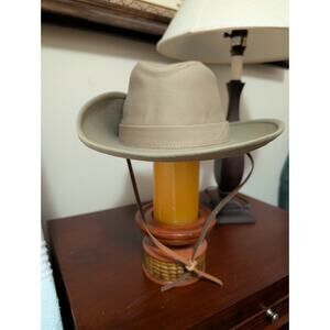 Australian Style Bush Hat Golden Gate Cap Large Brown Made in USA w/ Strap